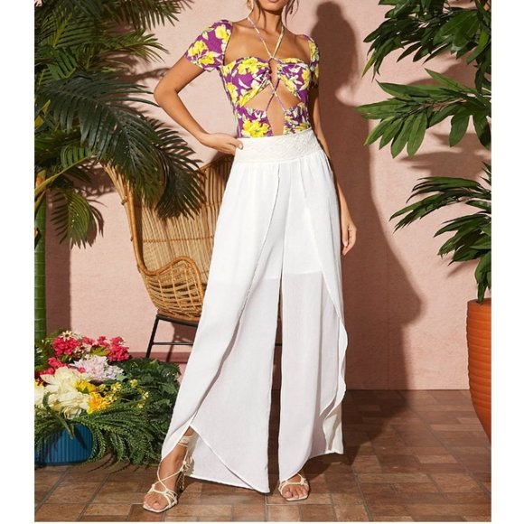 Lace Panel Tulip Hem Pants - Picture 2 of 5